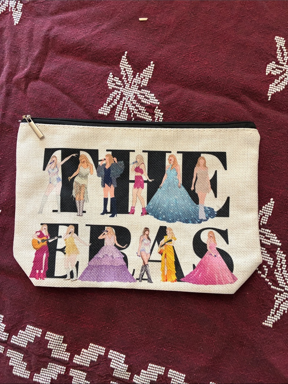 Taylor Swift Beige Canvas 'Elite Eras' Zip Pouch with Multicolor Figures